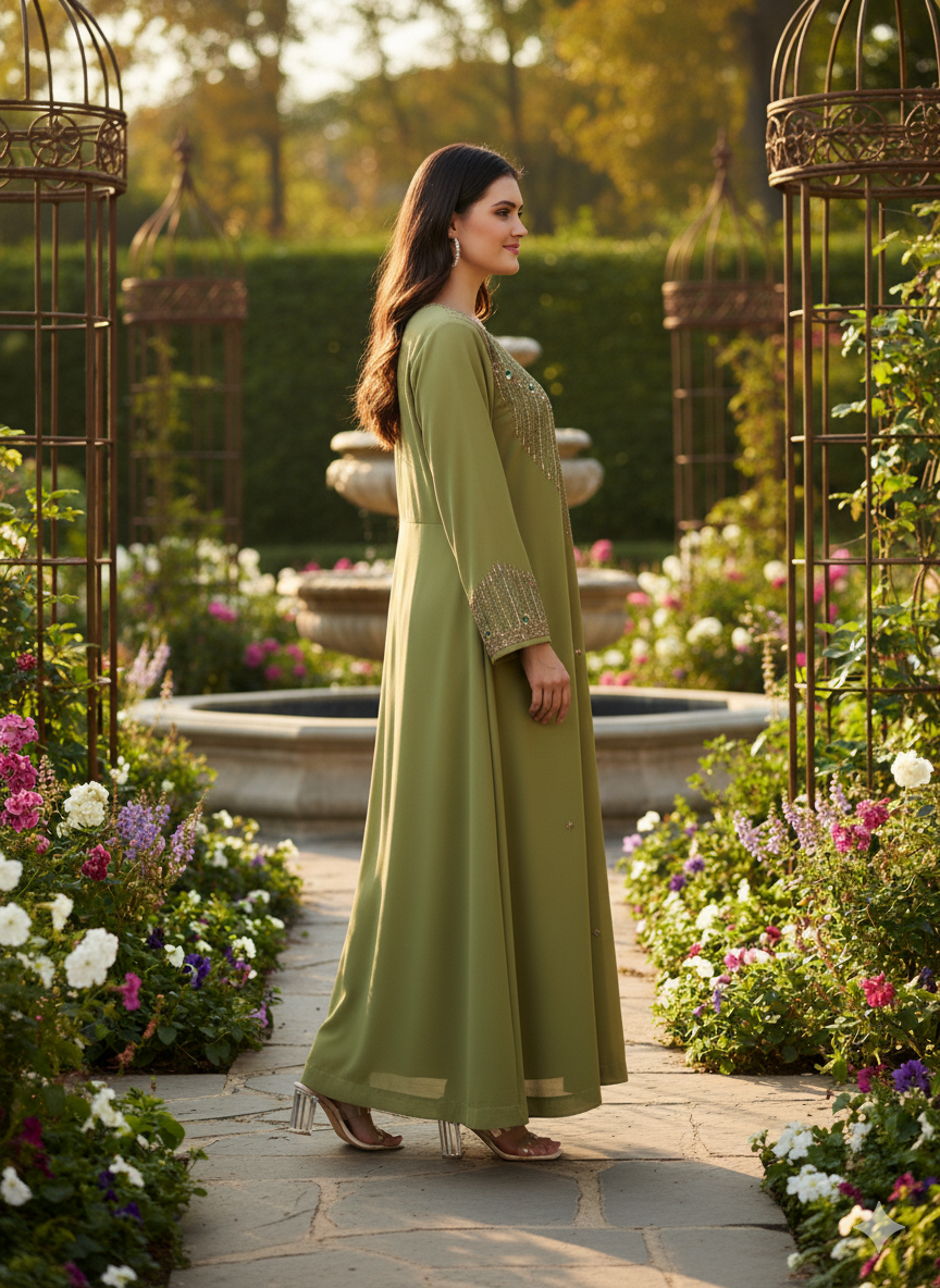 The Mushk Signature Abaya – Hand Embroidery with Royal Detailing